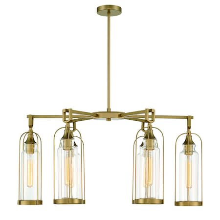 Eurofase Bastille Transitional 4-Light Outdoor 34" Rectangular Chandelier, Satin Black/Clear Glass 42730-028